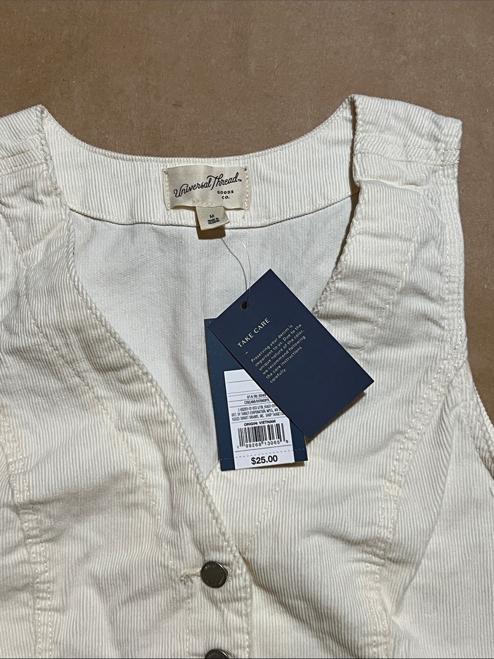 Corduroy Button-Front Vest in Cream - Picture 2 of 5